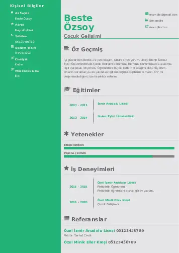 Çocuk Gelişimi Bölümü CV Örnekleri cv indir